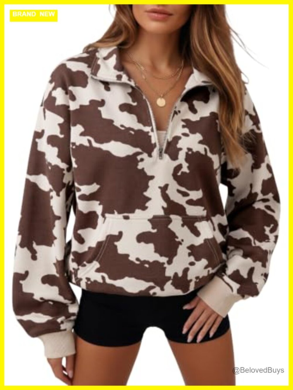 Half Zip Sweatshirt Long Sleeve Pullover Kangaroo Pocket Loose Fit Casual
